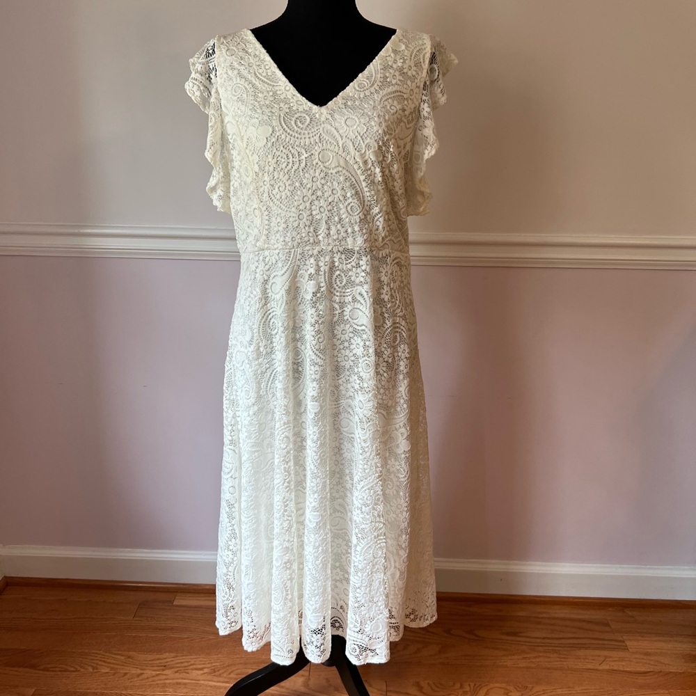 Tommy Hilfiger White Sleeveless V-Neck Midi Dress